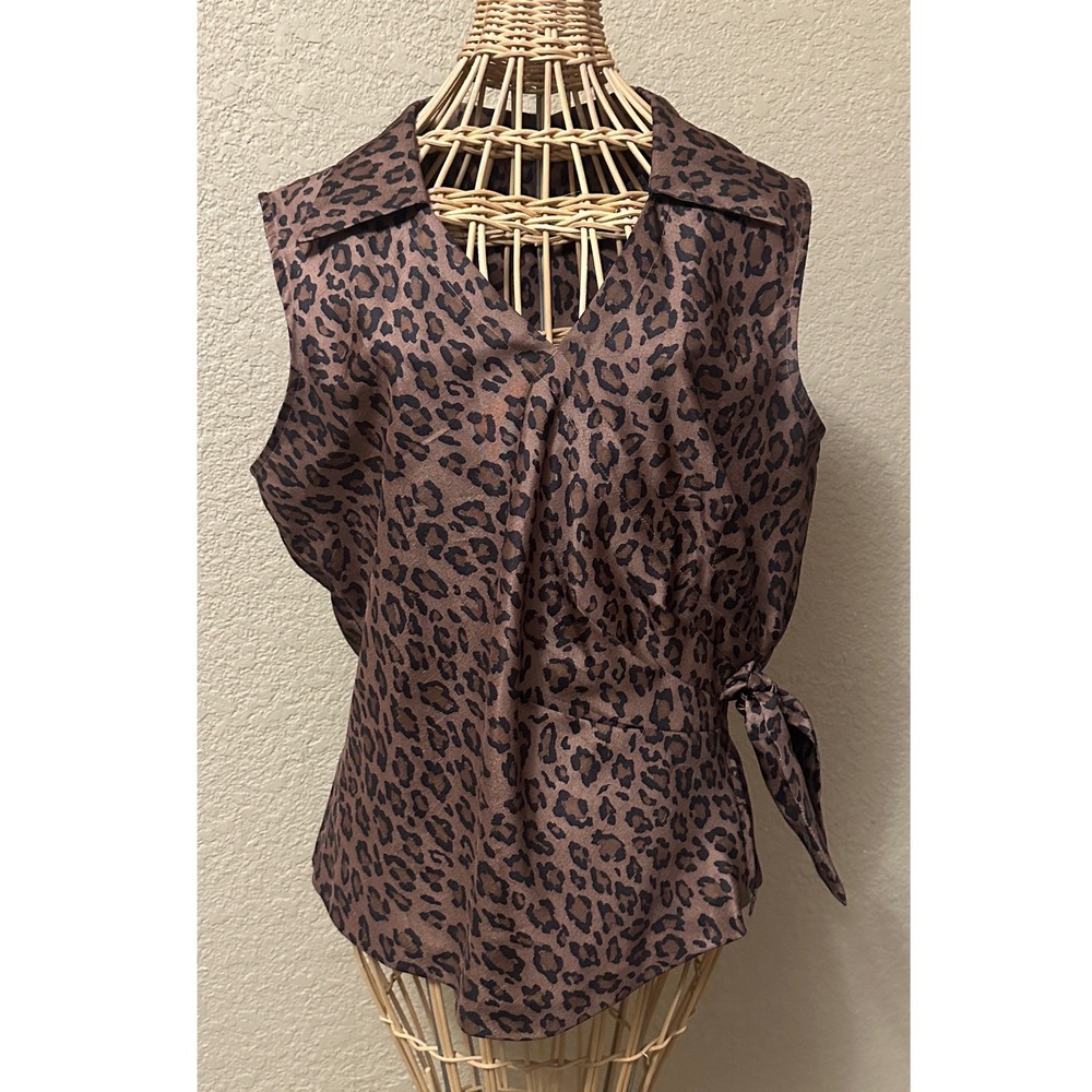 Sag Harbor Dress Womens 14 Leopard Print Sleeveless side pleats Top Brown Black